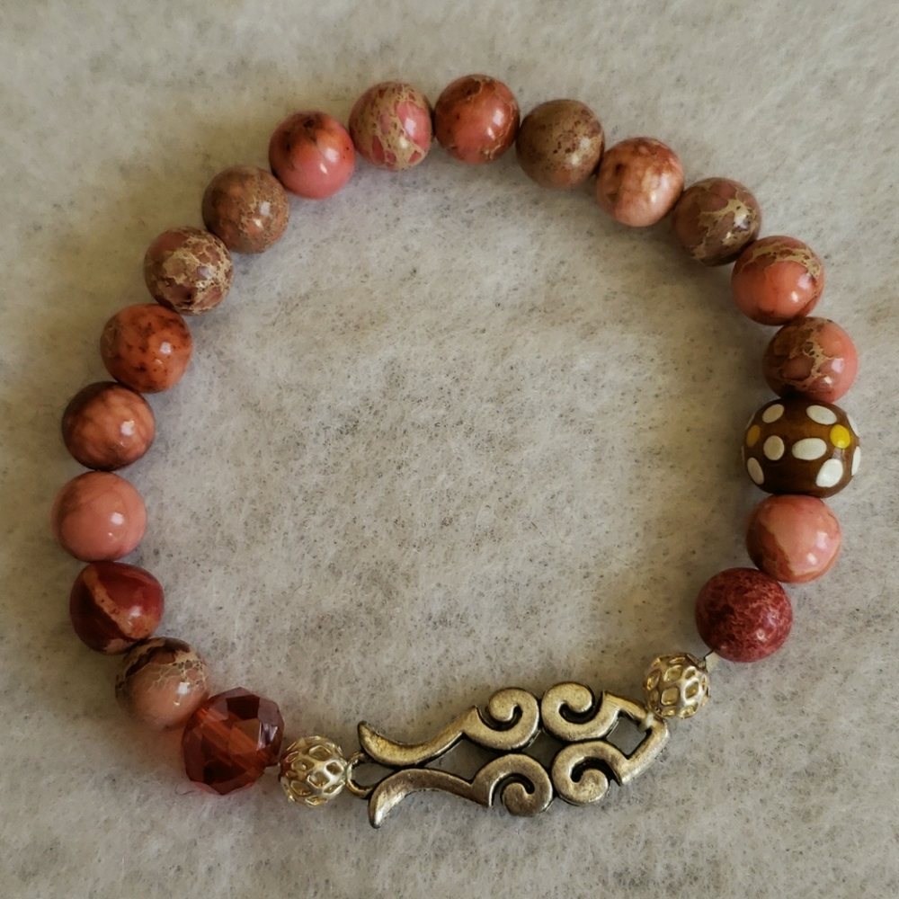 Jasper 6mm beads bracelet w/ charms
